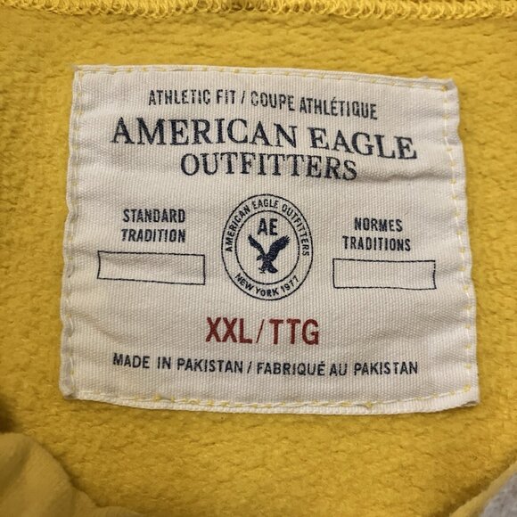 Y2K American Eagle Hoodie Mens XXL Yellow Pullover Spellout Logo - Picture 3 of 7